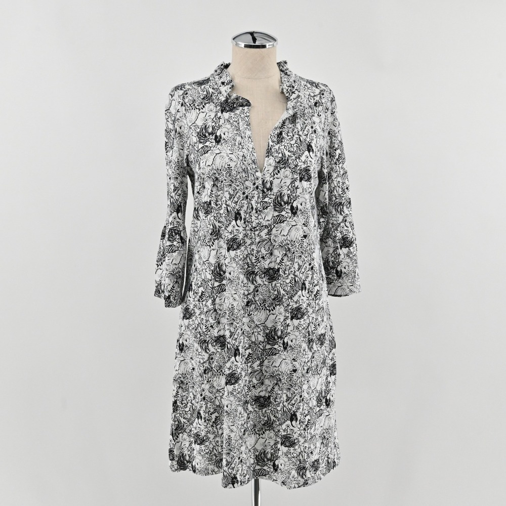 Lilly Pulitzer Hayes Dress Womens Size S White Black Onyx Animal Magnetism Toile
